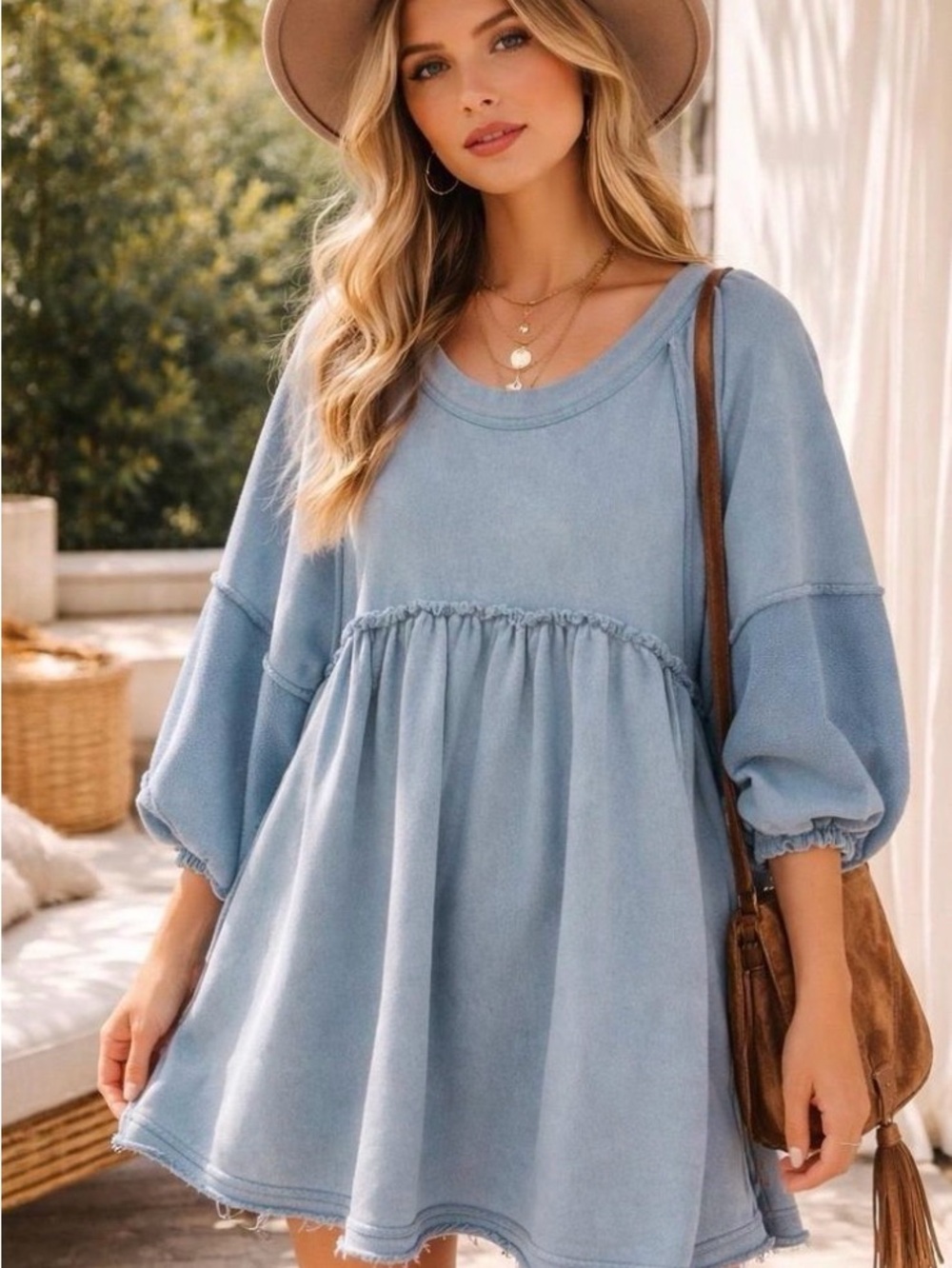 Free People Light Blue Mini Dress SUN CHILD